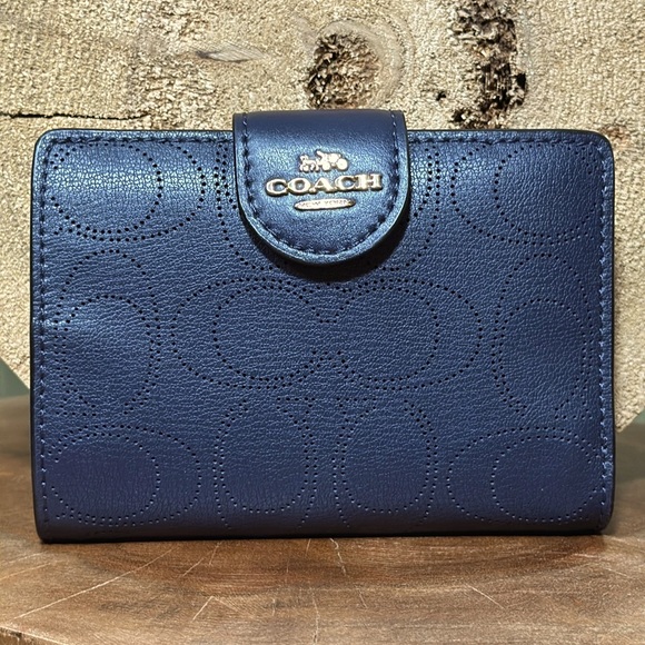 Coach Handbags - COACH Perforated Signature Leather Medium Corner Zip Wallet - LIKE NEW